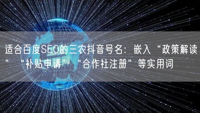 适合百度SEO的三农抖音号名：嵌入“政策解读”“补贴申请”“合作社注册”等实用词