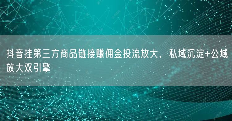 抖音挂第三方商品链接赚佣金投流放大,私域沉淀+公域放大双引擎