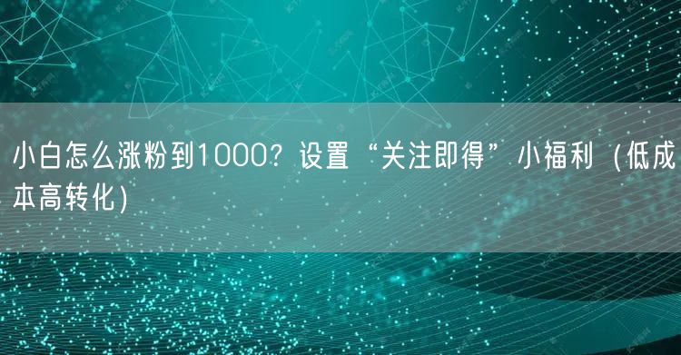 小白怎么涨粉到1000？设置“关注即得”小福利（低成本高转化）